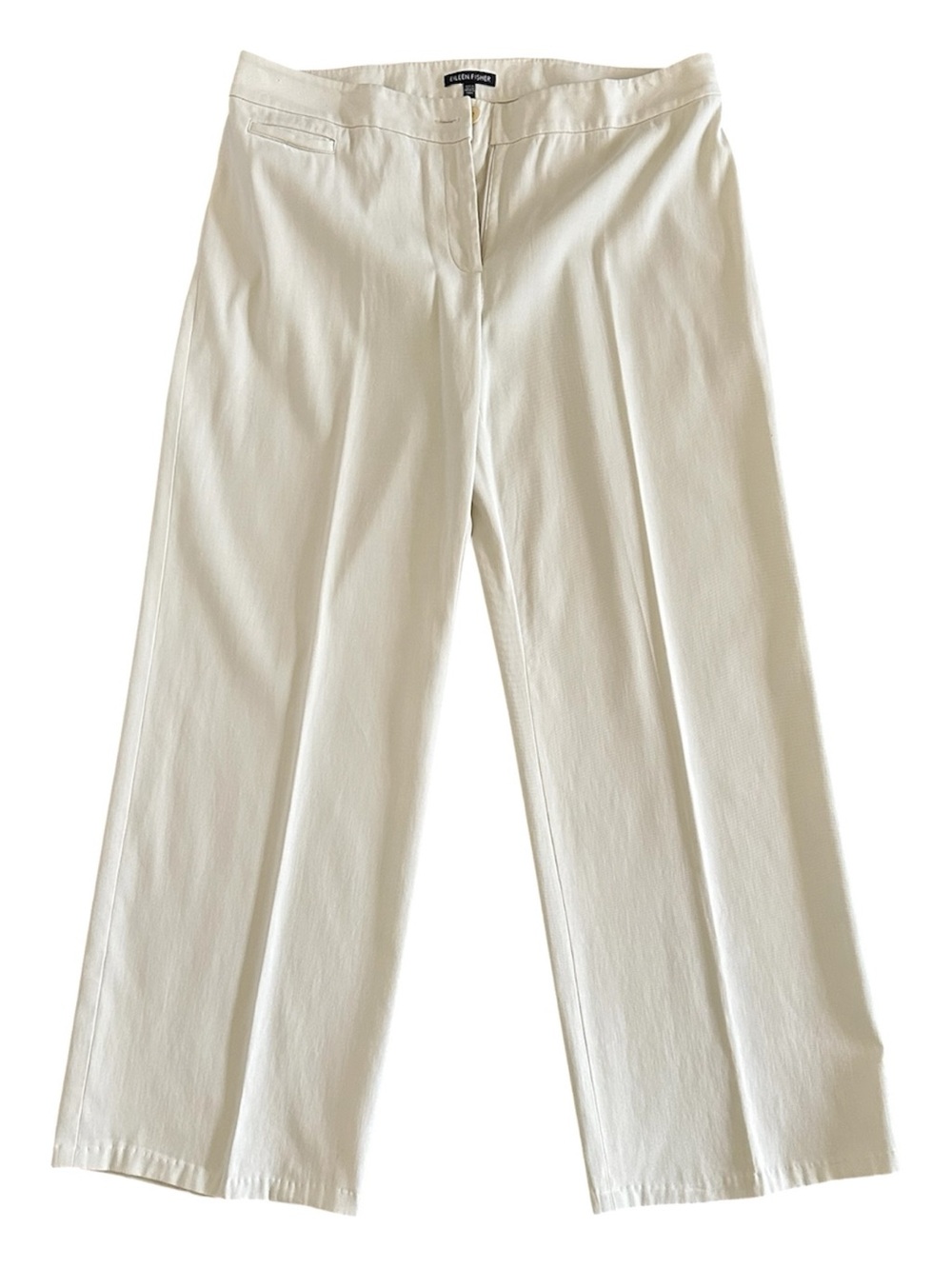 Eileen Fisher Cotton Tencel Straight Leg Trouser Pants Off-White Eggshell Size M